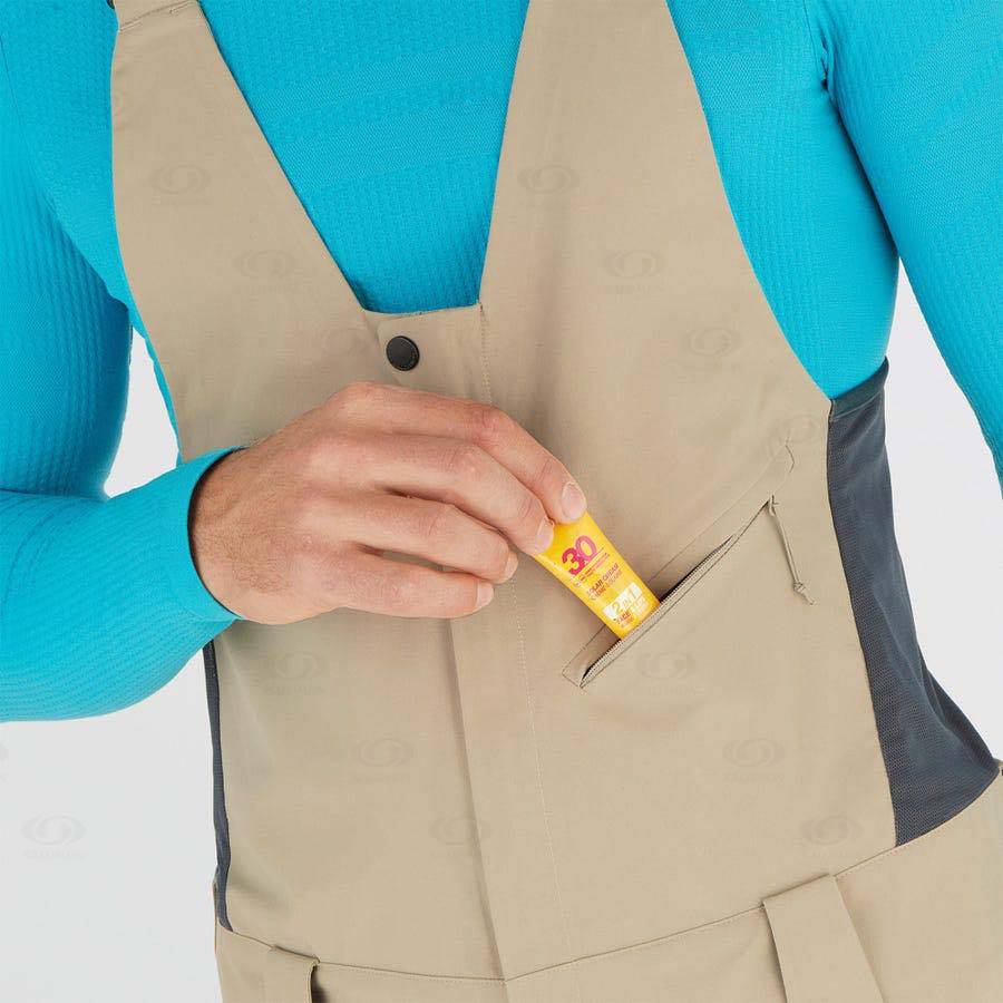 Beige Men's Salomon STANCE 3L BIB Ski Pants | USA-L1116