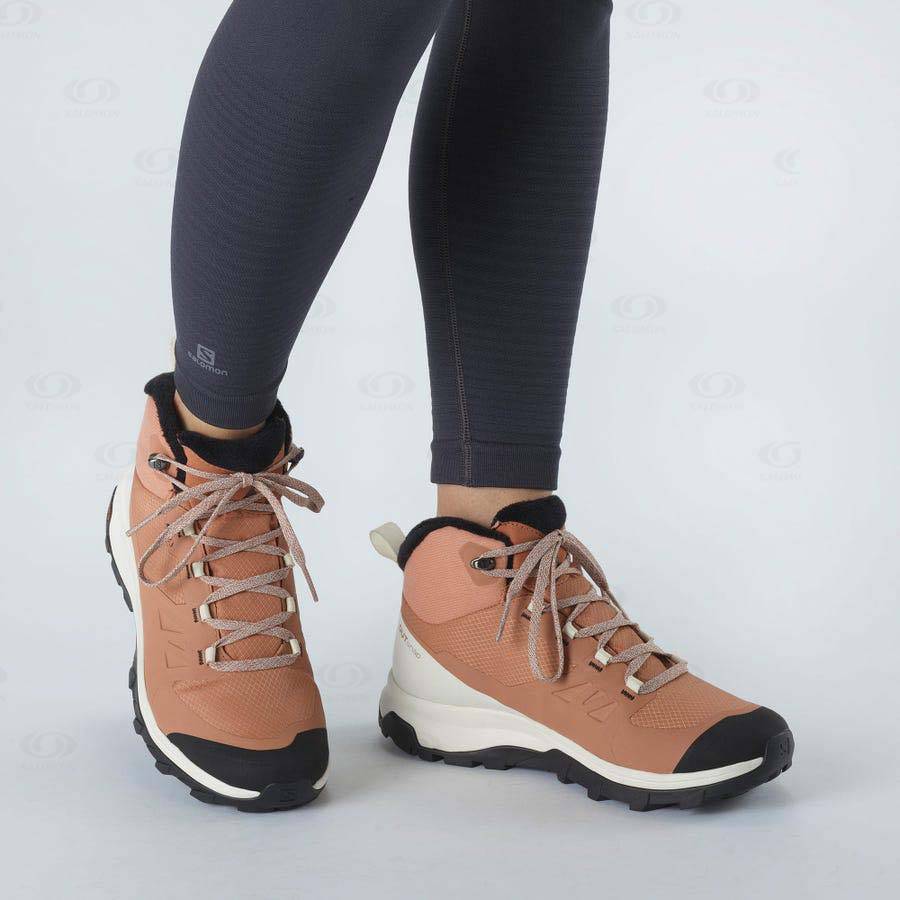 Beige Women's Salomon OUTSNAP CLIMASALOMON™ WATERPROOF Winter Boots | USA-S1450