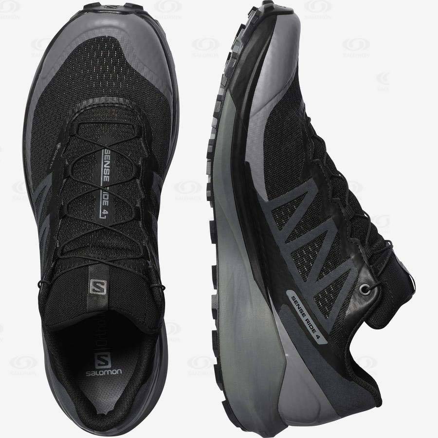 Black / Black Men's Salomon SENSE RIDE 4 GORE-TEX INVISIBLE FIT Trail Running Shoes | USA-W1270