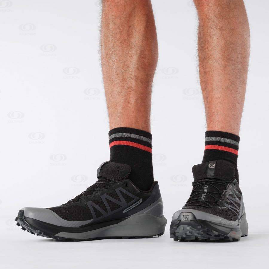 Black / Black Men's Salomon SENSE RIDE 4 GORE-TEX INVISIBLE FIT Trail Running Shoes | USA-W1270