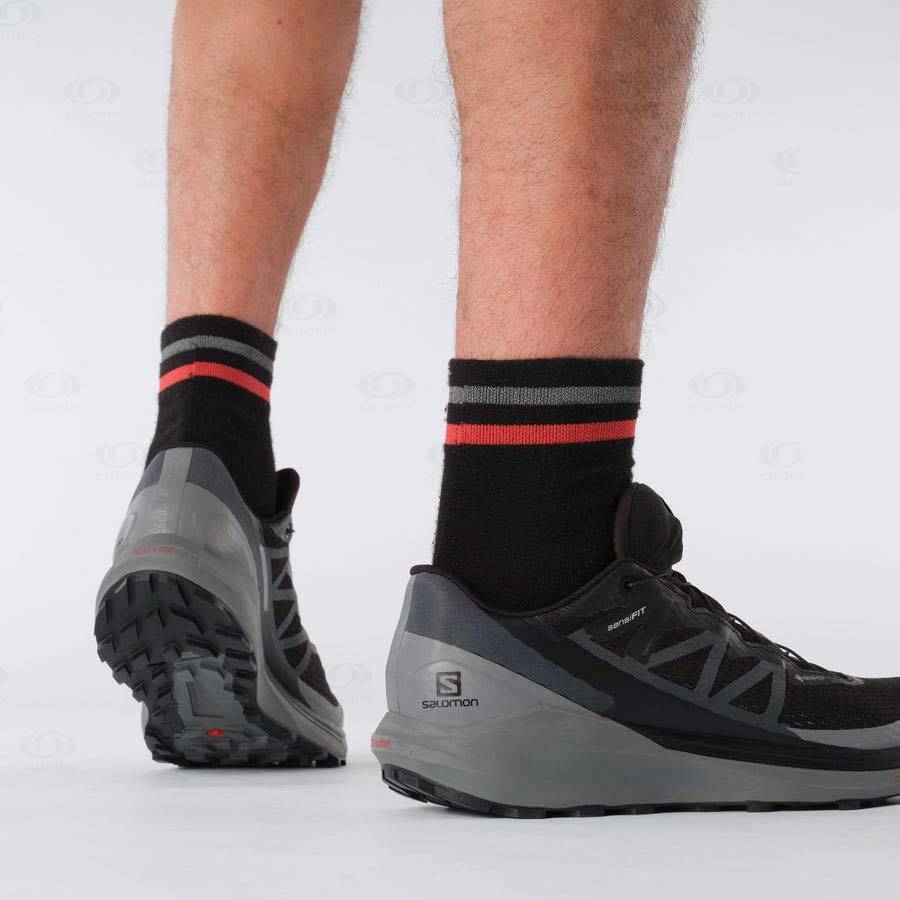 Black / Black Men's Salomon SENSE RIDE 4 GORE-TEX INVISIBLE FIT Trail Running Shoes | USA-W1270