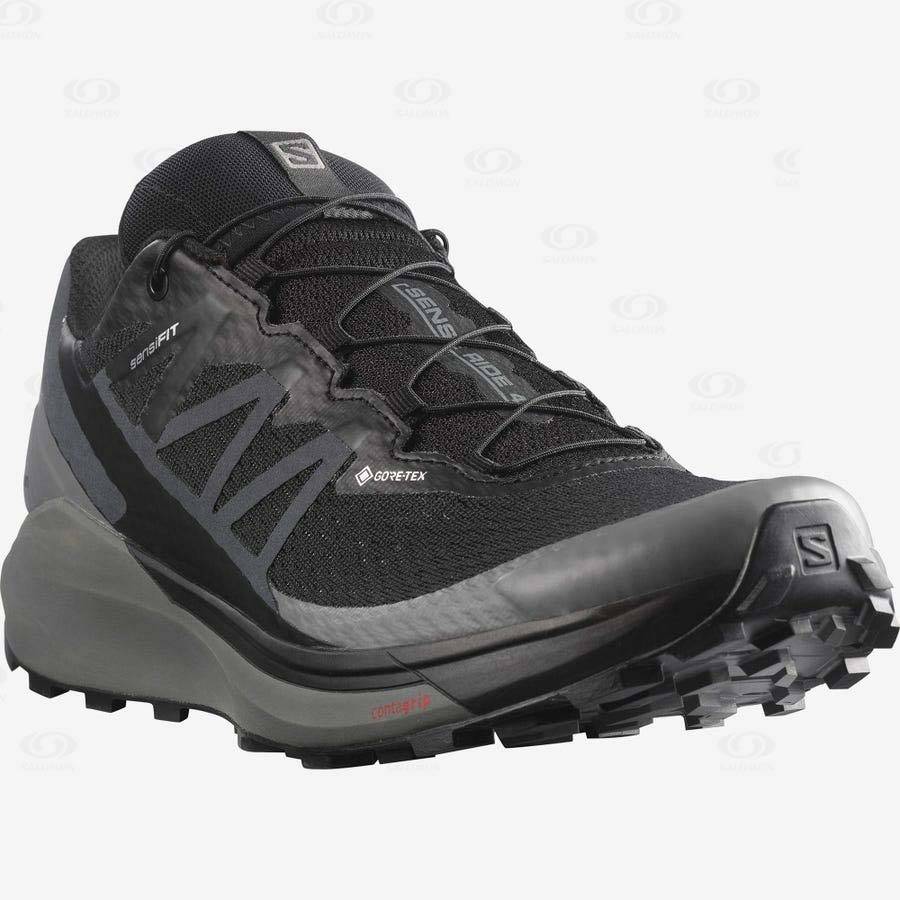Black / Black Men's Salomon SENSE RIDE 4 GORE-TEX INVISIBLE FIT Trail Running Shoes | USA-W1270
