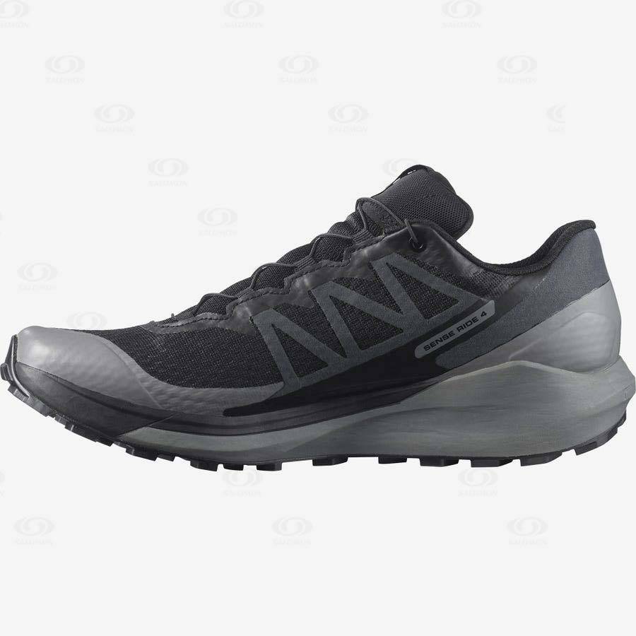 Black / Black Men's Salomon SENSE RIDE 4 GORE-TEX INVISIBLE FIT Trail Running Shoes | USA-W1270