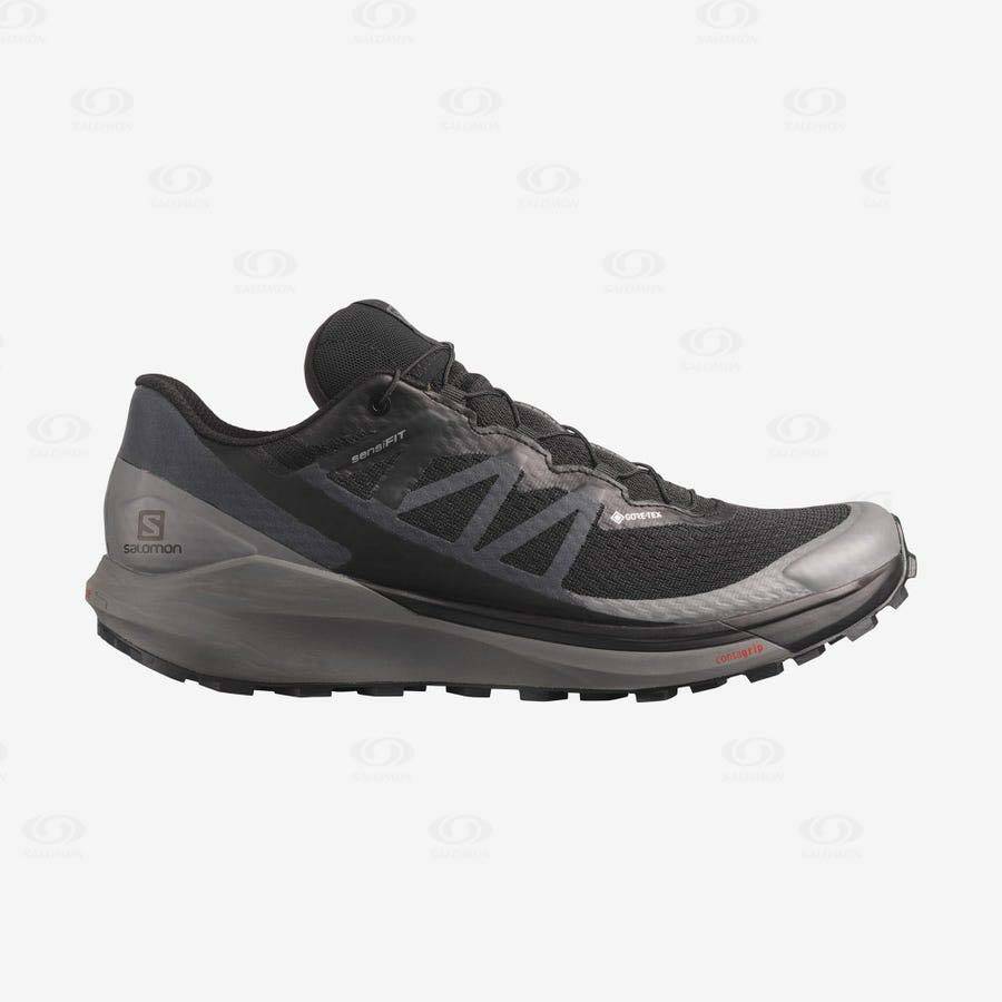 Black / Black Men\'s Salomon SENSE RIDE 4 GORE-TEX INVISIBLE FIT Trail Running Shoes | USA-W1270