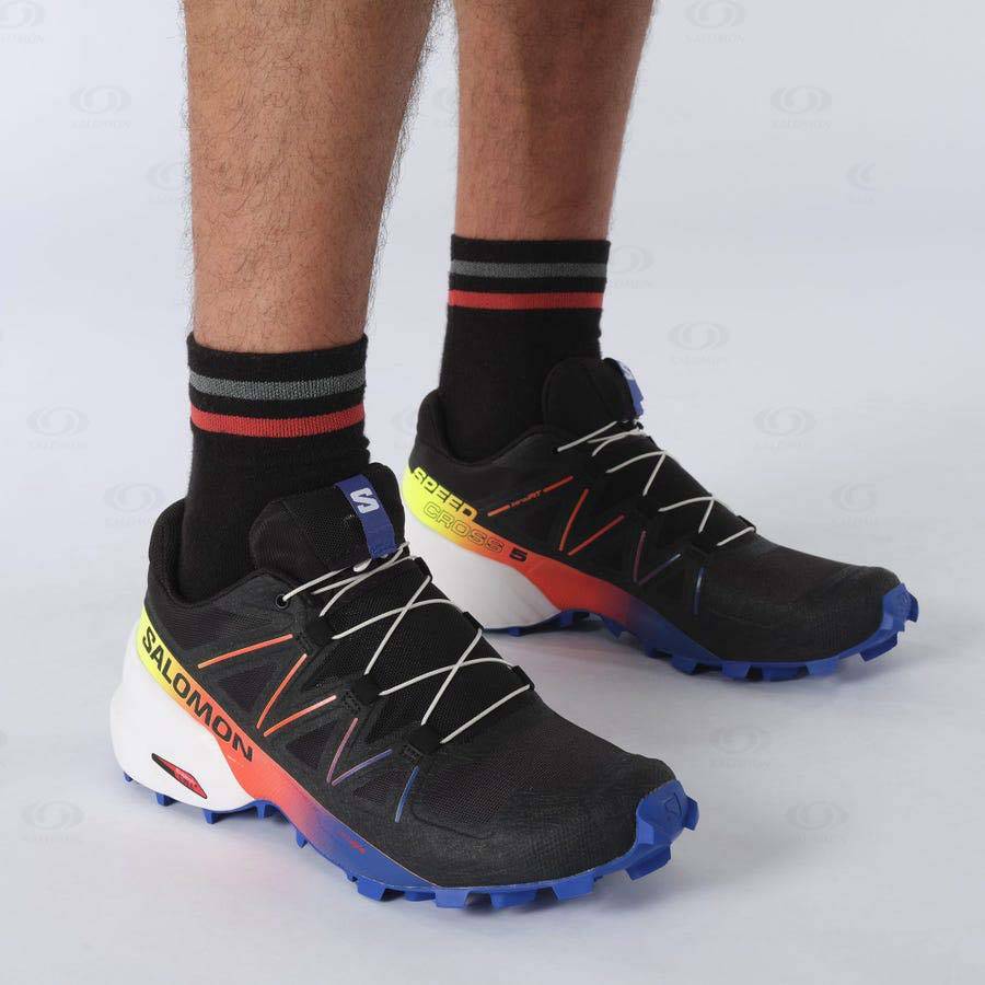 Black / Blue Men's Salomon SPEEDCROSS 5 RACING PACK Trail Running Shoes | USA-L1004