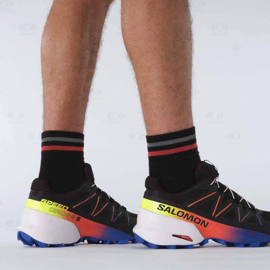 Black / Blue Men's Salomon SPEEDCROSS 5 RACING PACK Trail Running Shoes | USA-L1004