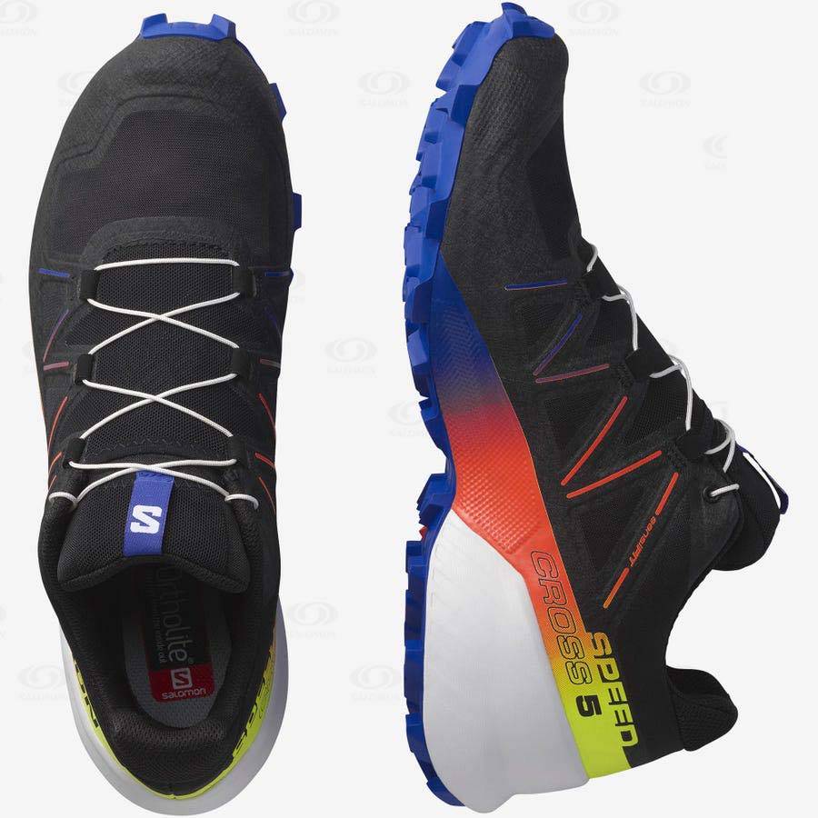 Black / Blue Men's Salomon SPEEDCROSS 5 RACING PACK Trail Running Shoes | USA-L1004