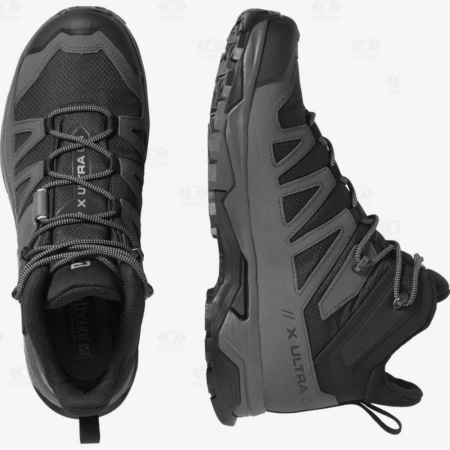 Black / Blue Men's Salomon X ULTRA 4 MID WIDE GORE-TEX Waterproof Shoes | USA-O1889
