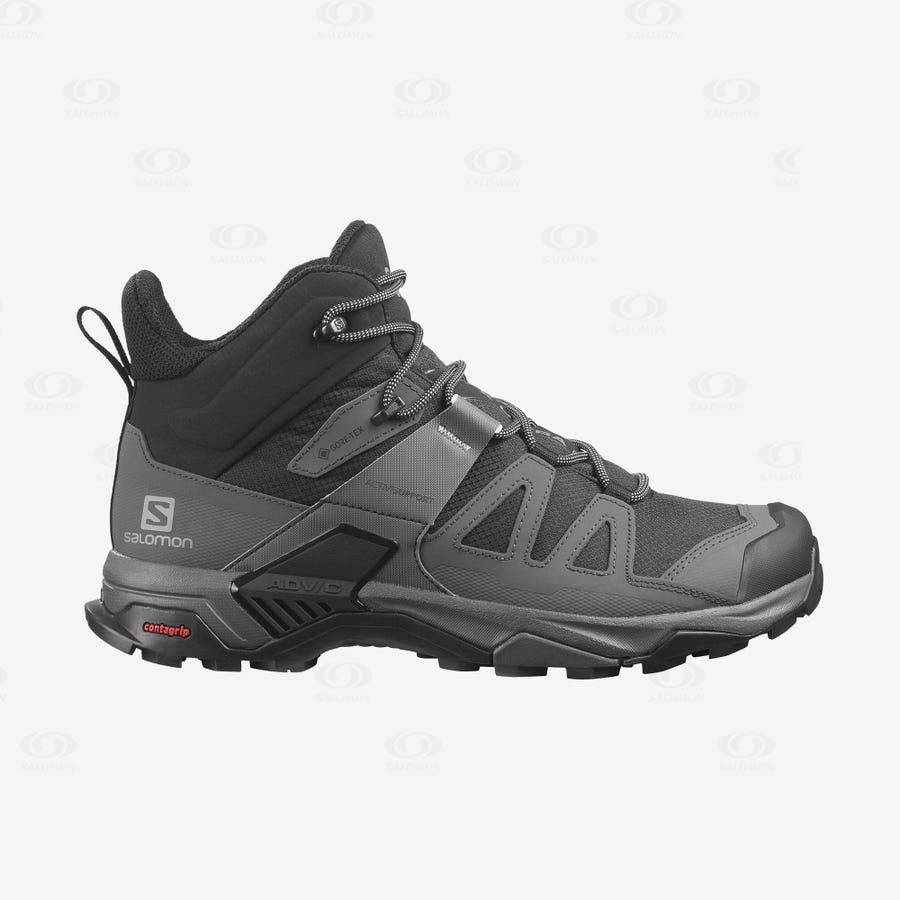 Black / Blue Men\'s Salomon X ULTRA 4 MID WIDE GORE-TEX Waterproof Shoes | USA-O1889