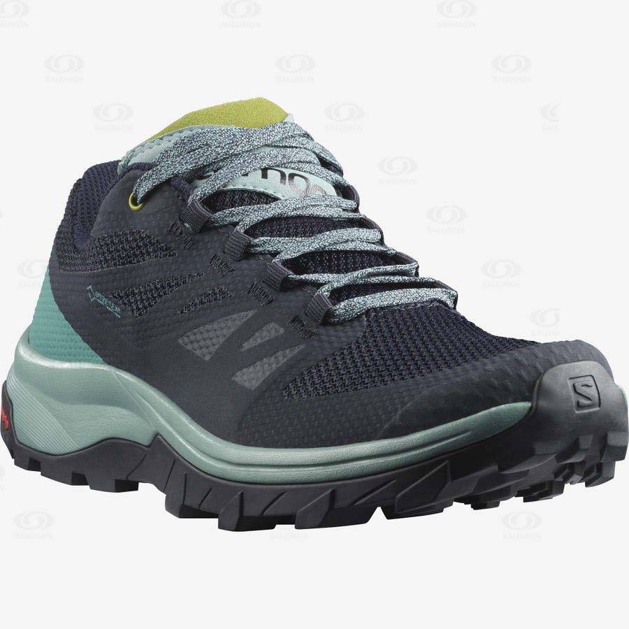 Black / Green Women's Salomon OUTLINE GORE-TEX Waterproof Shoes | USA-O1518