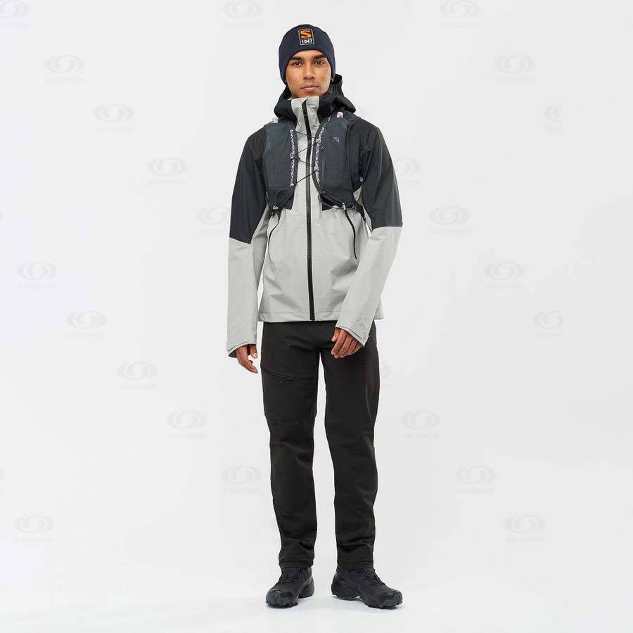 Black / Grey Men's Salomon OUTLINE GORE-TEX HYBRID Waterproof Jackets | USA-A1955