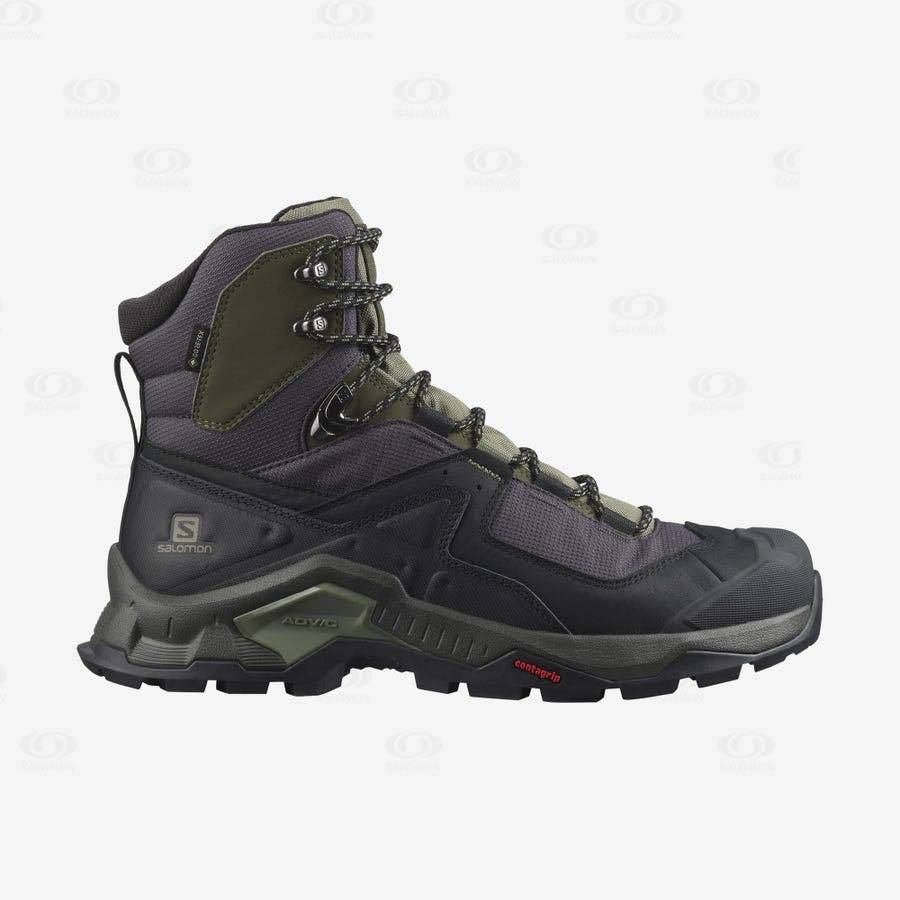 Black / Olive Men\'s Salomon QUEST ELEMENT GORE-TEX Hiking Boots | USA-M1629