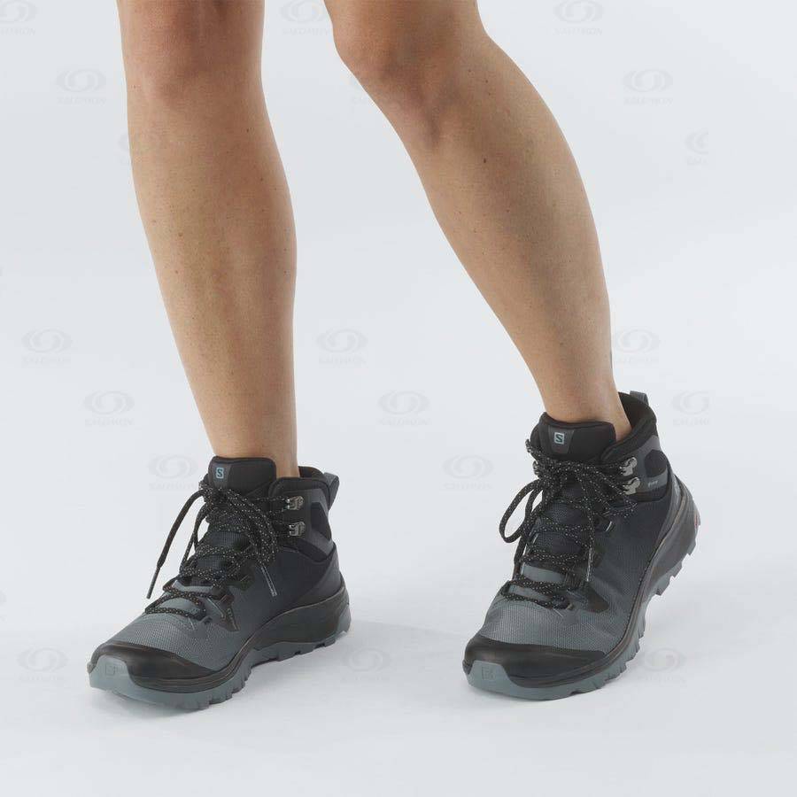 Black Women's Salomon VAYA MID GORE-TEX Hiking Shoes | USA-L1522
