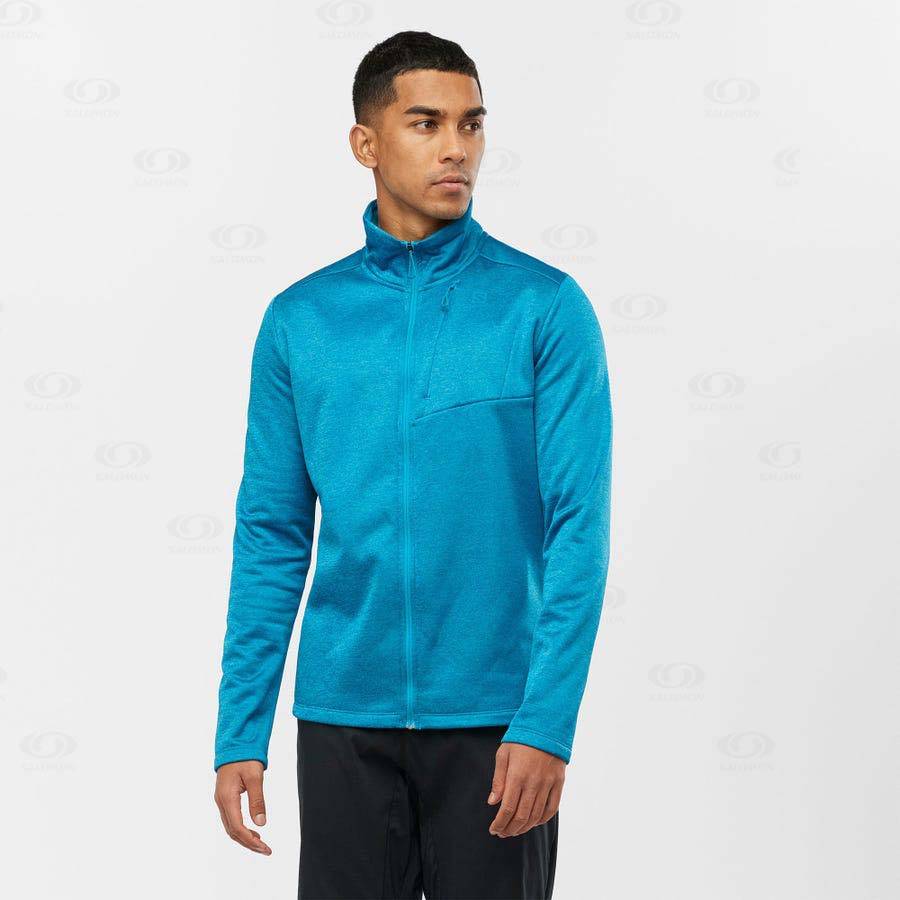 Blue Men's Salomon ESSENTIAL LIGHTWARM HEATHER Hoodie | USA-A1920