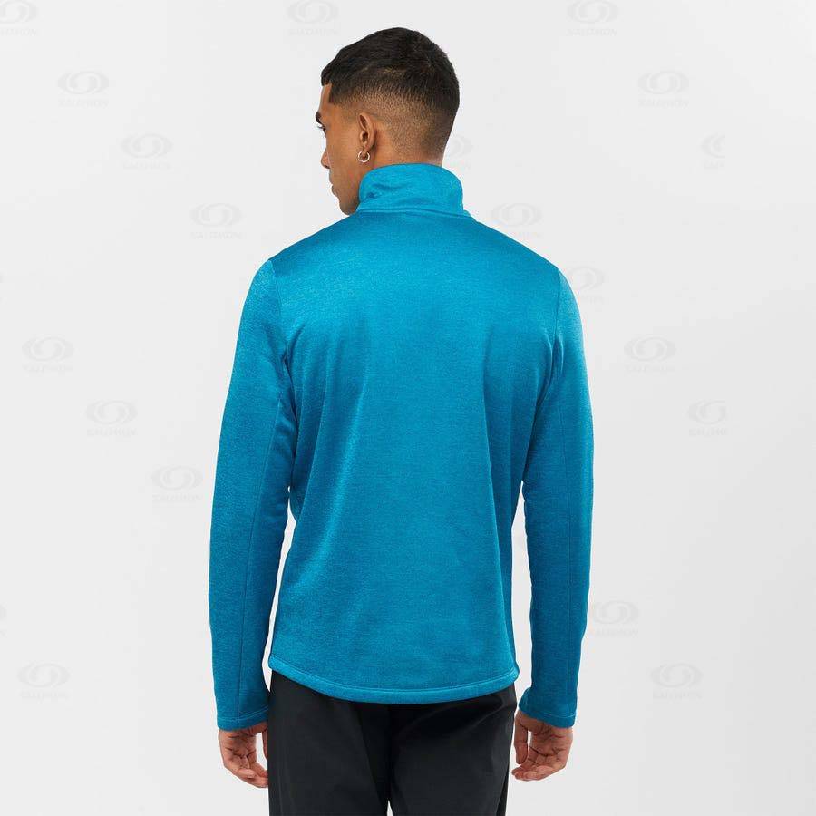 Blue Men's Salomon ESSENTIAL LIGHTWARM HEATHER Hoodie | USA-A1920