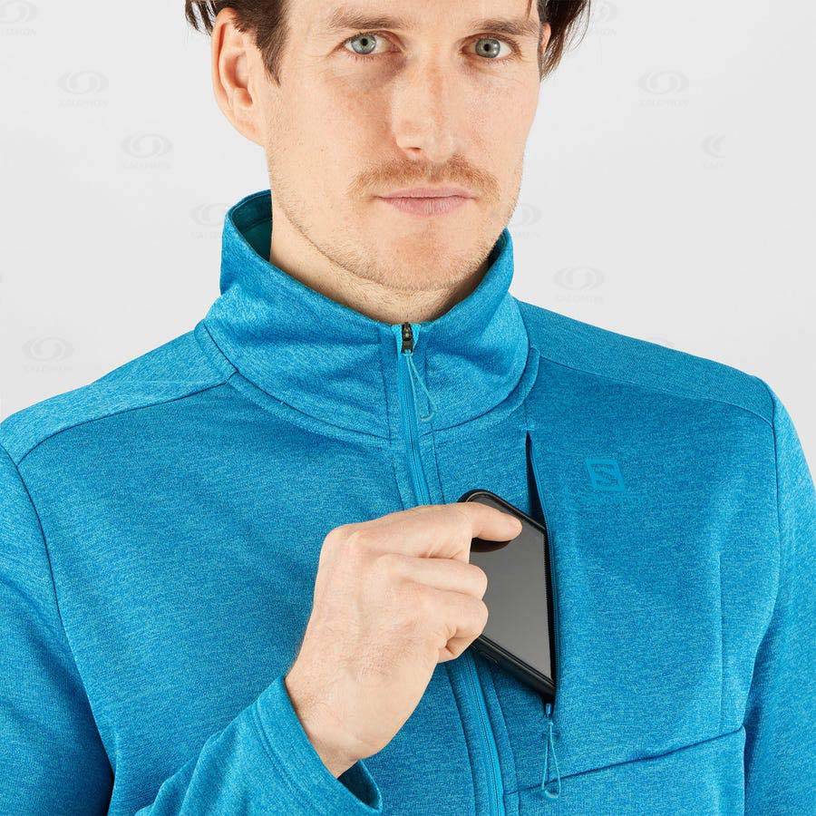 Blue Men's Salomon ESSENTIAL LIGHTWARM HEATHER Hoodie | USA-A1920