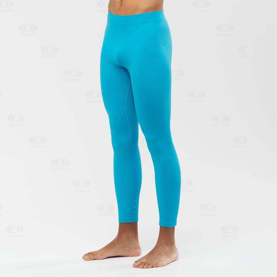 Blue Men's Salomon ESSENTIAL SEAMLESS Running Tights | USA-W1590