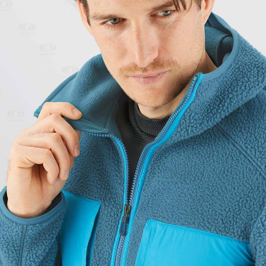 Blue Men's Salomon ESSENTIAL WARM TEDDY Hoodie | USA-M1916