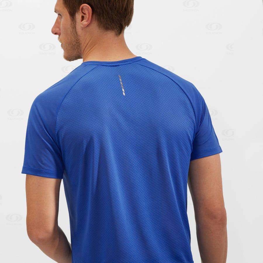 Blue Men's Salomon PROMO CROSS REBEL T Shirts | USA-S1072