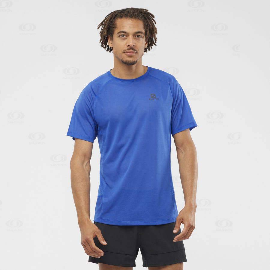 Blue Men's Salomon PROMO CROSS REBEL T Shirts | USA-S1072