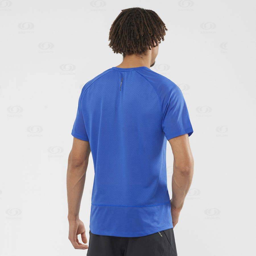 Blue Men's Salomon PROMO CROSS REBEL T Shirts | USA-S1072