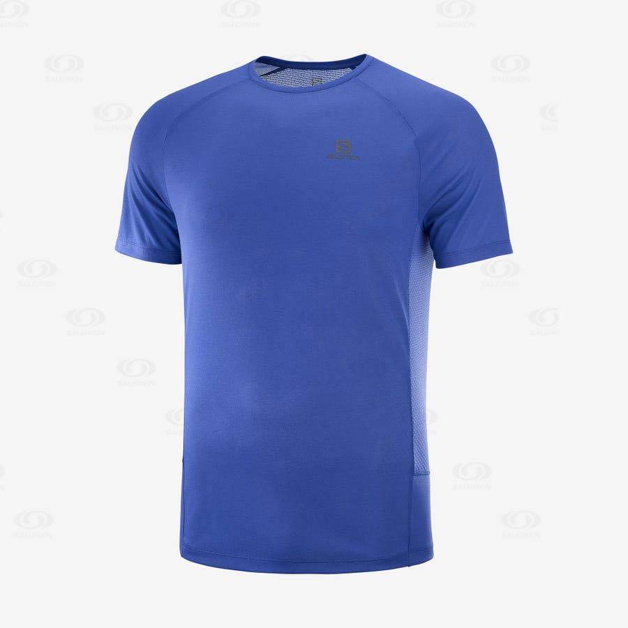 Blue Men\'s Salomon PROMO CROSS REBEL T Shirts | USA-S1072