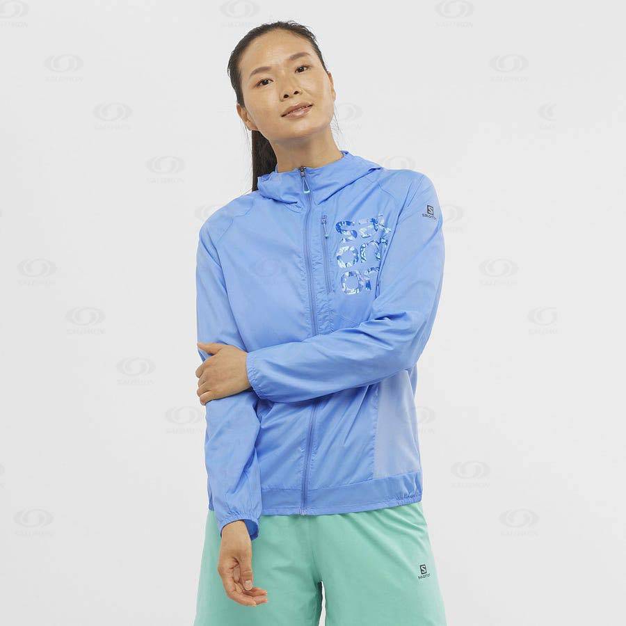 Blue Women's Salomon BONATTI CROSS WIND Windbreaker | USA-O1756