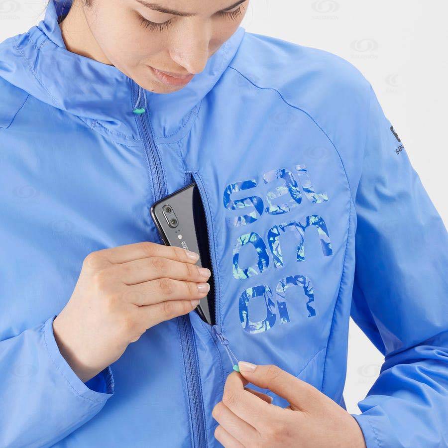 Blue Women's Salomon BONATTI CROSS WIND Windbreaker | USA-O1756
