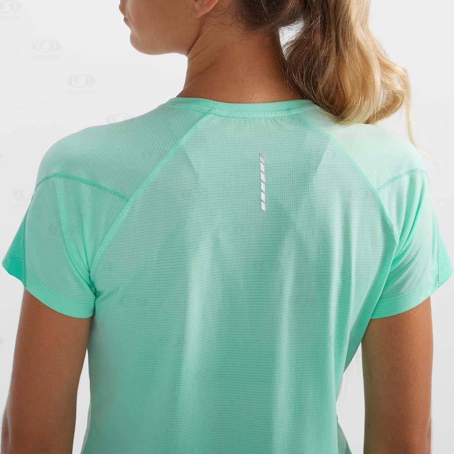 Green Women's Salomon CROSS RUN T Shirts | USA-L1340