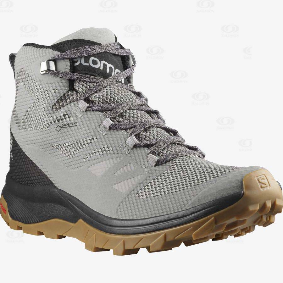 Grey / Black Men's Salomon OUTLINE MID GORE-TEX Waterproof Shoes | USA-A1829