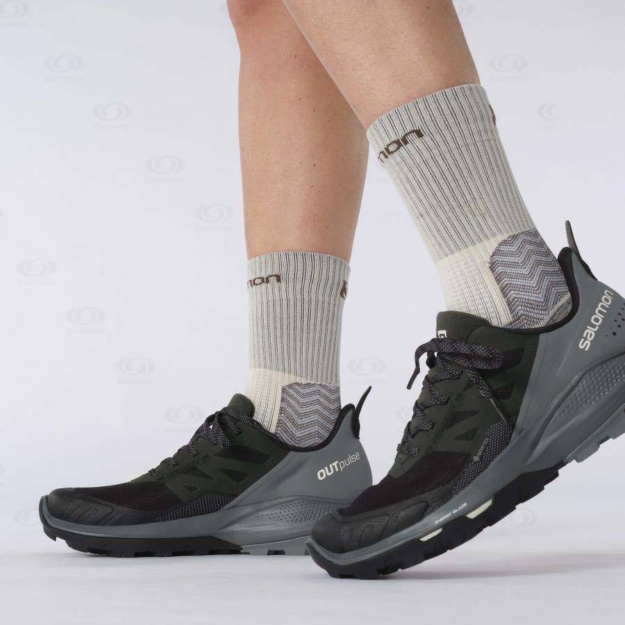 Grey / Black Women's Salomon OUTPULSE GORE-TEX Hiking Shoes | USA-O1733