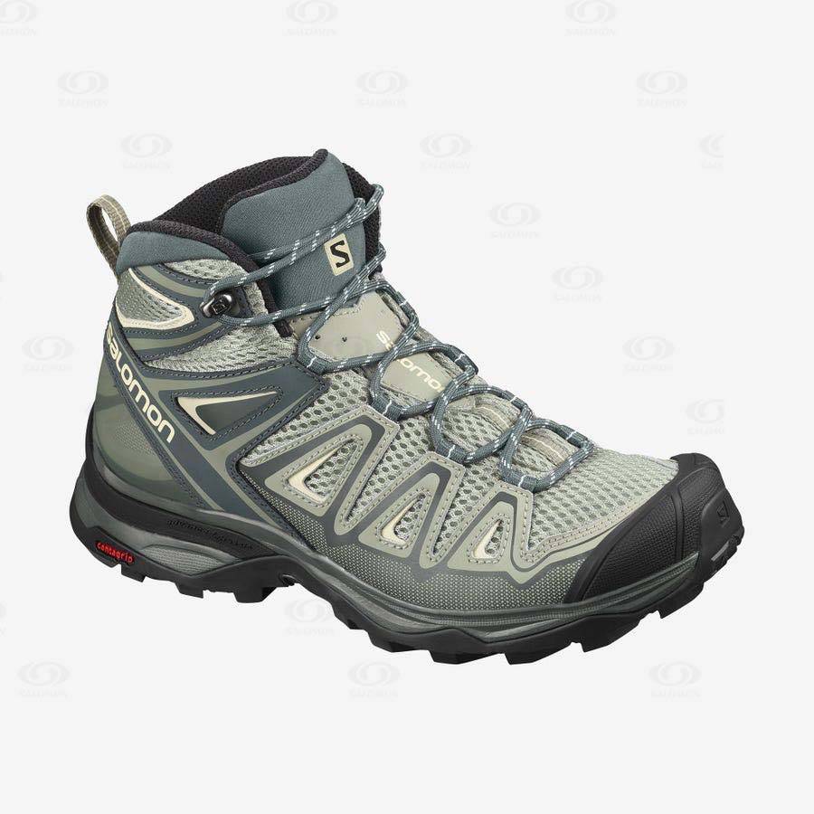Grey / Brown Women\'s Salomon X ULTRA MID 3 AERO Hiking Boots | USA-S1345