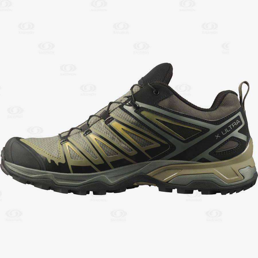 Grey / Green Men's Salomon X ULTRA 3 GORE-TEX Hiking Shoes | USA-O1880