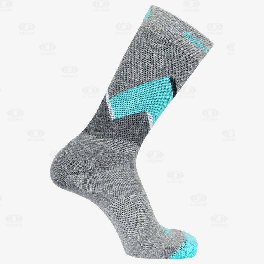 Grey / Turquoise Men's Salomon OUTLINE CREW 2-PACK Socks | USA-S1667