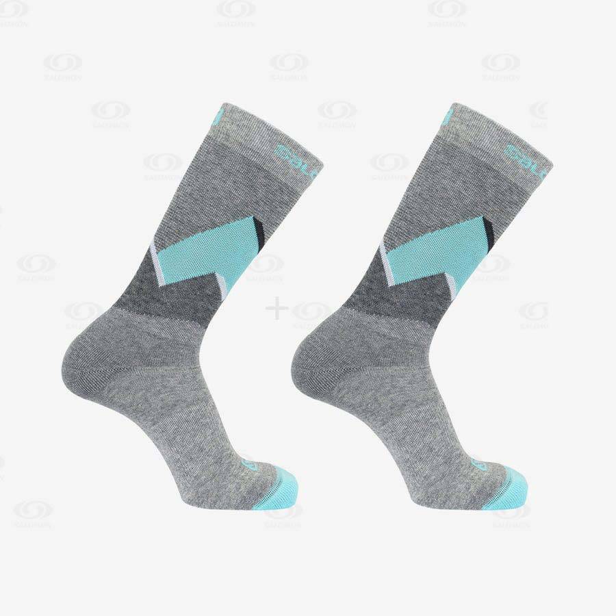 Grey / Turquoise Men's Salomon OUTLINE CREW 2-PACK Socks | USA-S1667