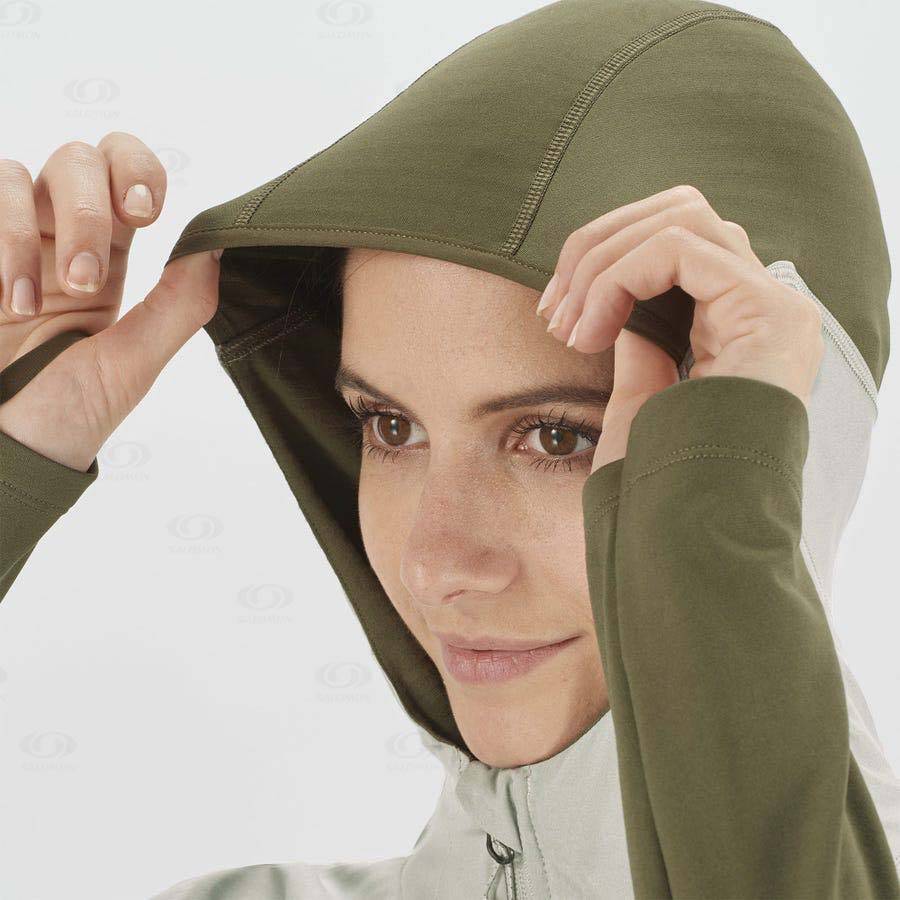 Olive Women's Salomon OUTLINE ALL SEASON HYBRID Hoodie | USA-A2620