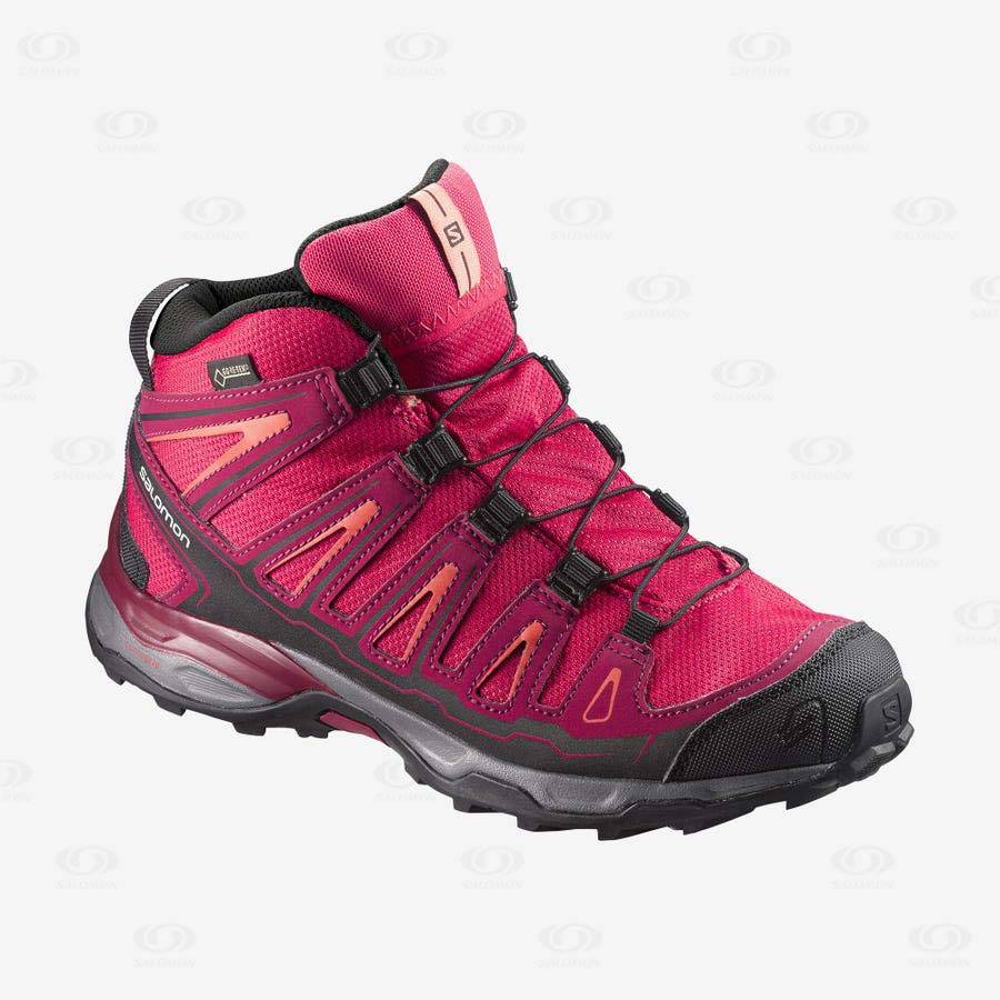 Red Kids\' Salomon X-ULTRA MID GORE-TEX Waterproof Shoes | USA-N1736