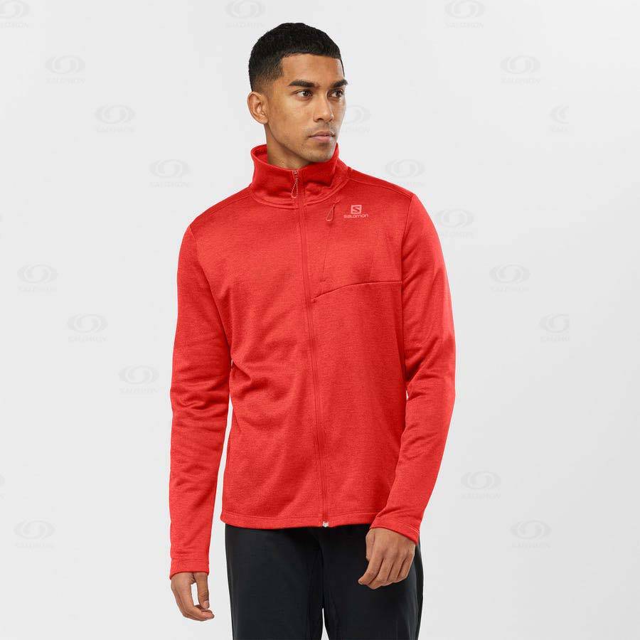 Red Men's Salomon ESSENTIAL LIGHTWARM HEATHER Hoodie | USA-A2459