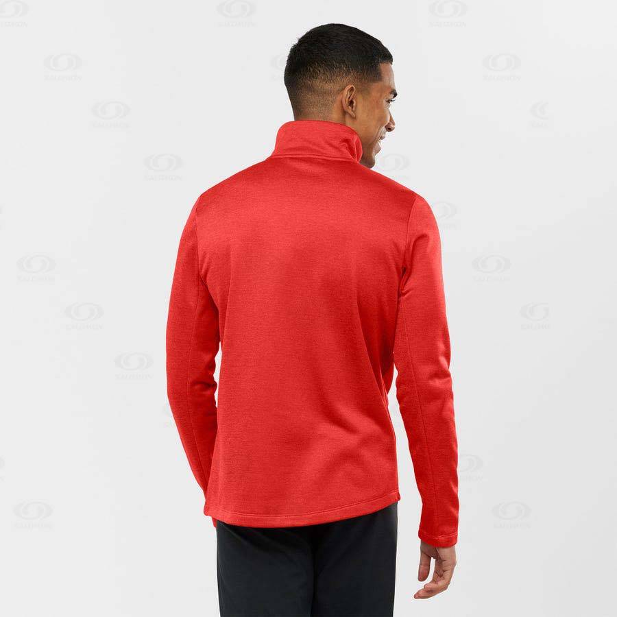 Red Men's Salomon ESSENTIAL LIGHTWARM HEATHER Hoodie | USA-A2459