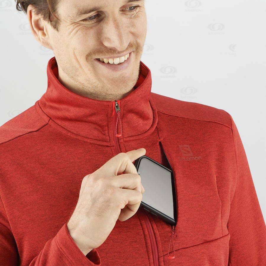Red Men's Salomon ESSENTIAL LIGHTWARM HEATHER Hoodie | USA-A2459