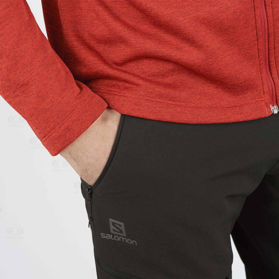 Red Men's Salomon ESSENTIAL LIGHTWARM HEATHER Hoodie | USA-A2459