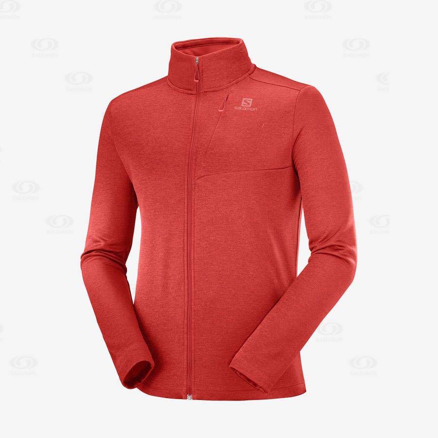 Red Men\'s Salomon ESSENTIAL LIGHTWARM HEATHER Hoodie | USA-A2459