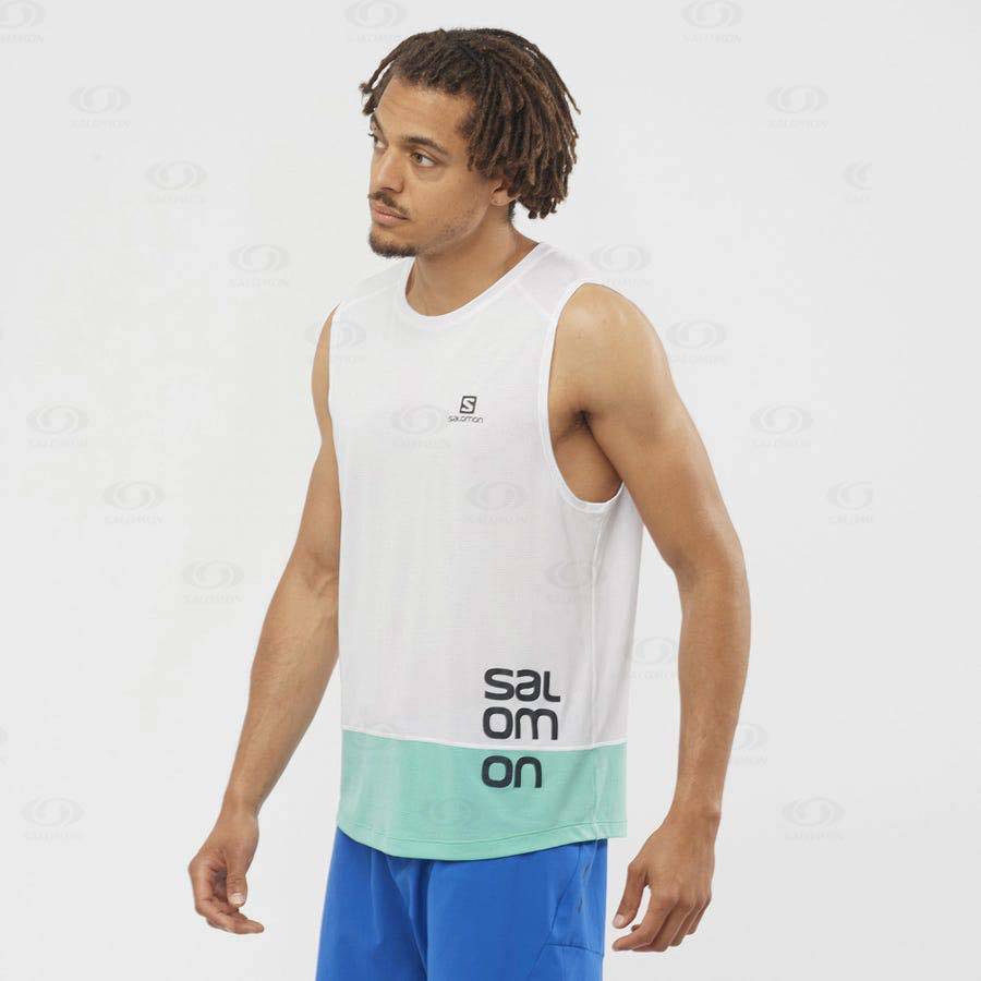 White Men's Salomon CROSS RUN GRAPHIC T Shirts | USA-A1913