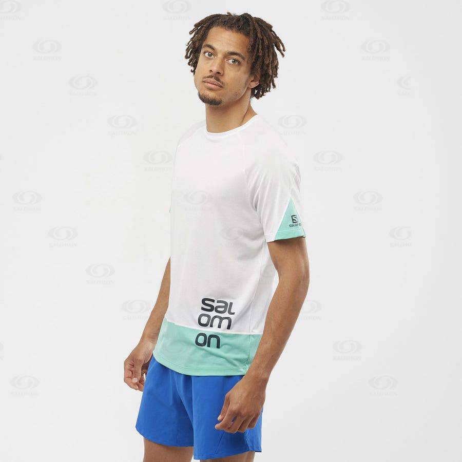 White Men's Salomon CROSS RUN GRAPHIC T Shirts | USA-O1616