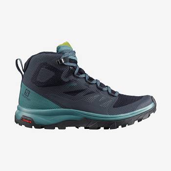 Black / Green Women's Salomon OUTLINE MID GORE-TEX Hiking Boots | USA-L1753