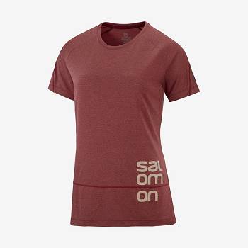 Red Women's Salomon CROSS RUN GRAPHIC T Shirts | USA-L2467