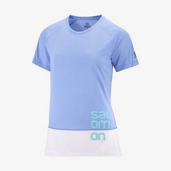 White / Blue Women's Salomon CROSS RUN GRAPHIC T Shirts | USA-S2115