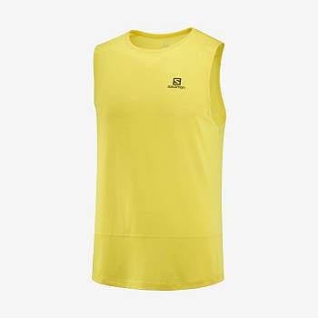 Yellow Men's Salomon CROSS RUN T Shirts | USA-A2221